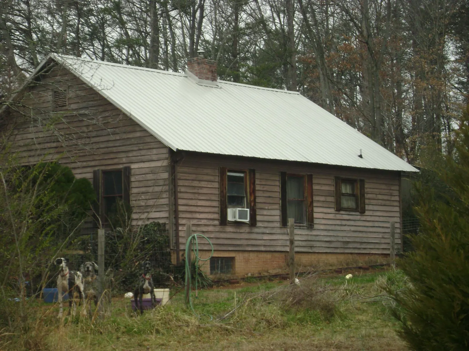 White metal roof on an old wood sided farmhouse, from a Asphalt Shingle Roof Repair job in Manor